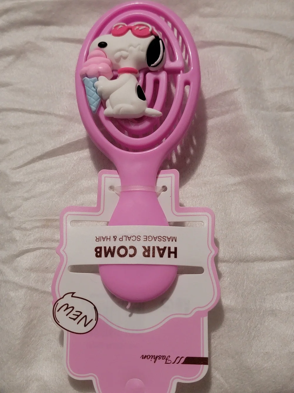 Pink Kids Hair Comb with Snoopy-Style Character – Gentle Massage